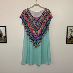 Neon Aztec Print Knit T-Shirt Dress